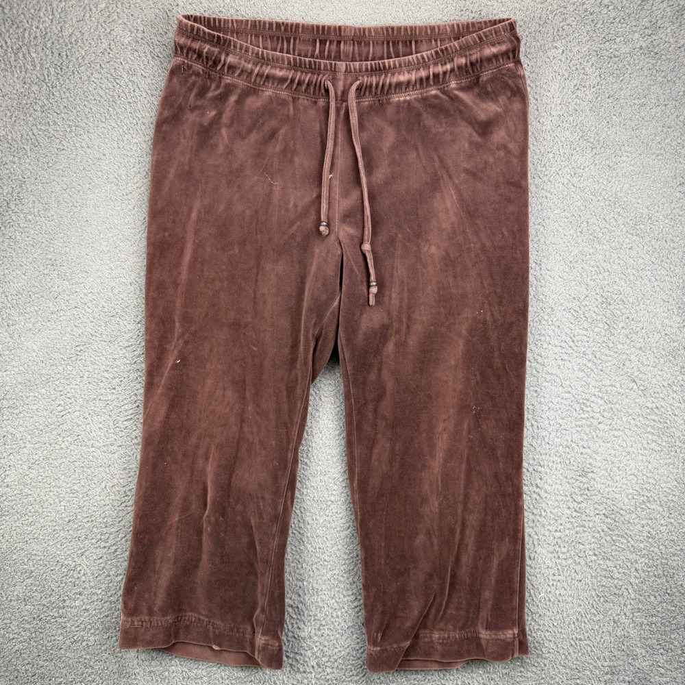 Westbound Petites Brown Velour Cropped Jogger Pants Women PL Petite Large Y2K